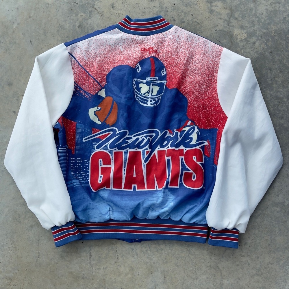 Chalk Line New York Giants Jacket Mens Large Blue Vintage Satin Bomber Graphic